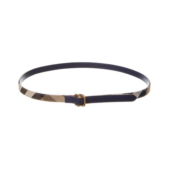 Burberry Check Canvas & Leather Belt, Blue - Picture 1 of 3